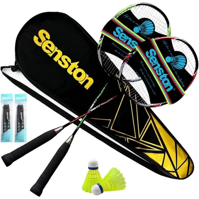 Immagine prodotto di Set da badminton per 2 persone, completo di racchette in grafite leggere, borsa per racchette, volani e impugnature