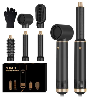 Produktbild von UKLISS 5-in-1-Haarstyler, 1000 W, mit Rundbürste, Luftlockenstab, Glättbürste, Schwarz