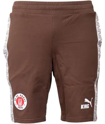 Produktbild von FC St. Pauli Sweat-Shorts „King“ 2025/26 – Offizieller Fanartikel – braune Shorts mit Retro-Tape, elastischem Bund & Taschen – nachhaltiges Material