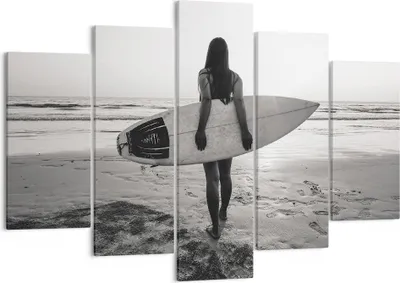 Produktbild von Bild auf Leinwand - Leinwandbild - 5 Teile - Frau Strand Surfen - 150x100cm - Wand Bild - Wanddeko - Wandbilder - Leinwanddruck - Bilder - Wanddekoration - Leinwand bilder - Wandbild - EA150x100-5036