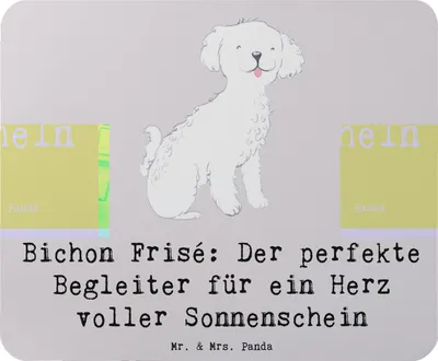 Produktbild von Mr. & Mrs. Panda Mouse Pad Bichon Frisé Freude - Grau Pastell - Geschenk, weiße Hunde, Hunderasse, Hunderassen Pflege, flauschig, Mousepad, Hundeerziehung, freundliche