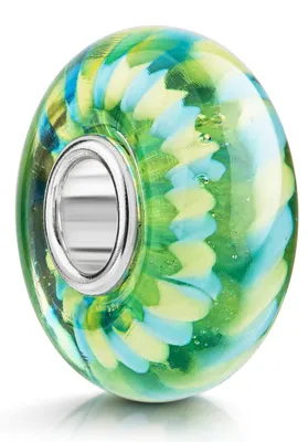 Produktbild von MATERIA by Matthias Wagner Glas Bead Muster grün gelb blau mit Silber Hülse für Armbänder / Ketten 1278