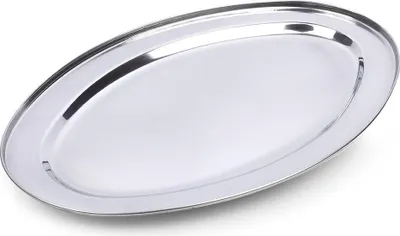 Image de Élégant plateau de service ovale en acier inoxydable poli