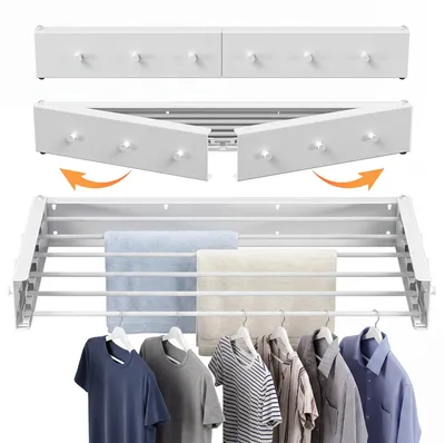 Produktbild von ISOISL Wandtrockner ausziehbar, klappbarer Wäschetrockner mit 6 Stangen & 6 Haken, platzsparend für innen und außen, 100 cm, 30 kg, Weiß