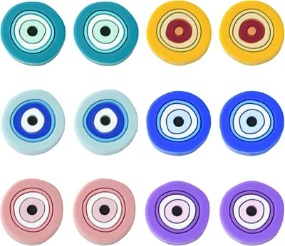 Imagen del producto de Cuentas de silicona, 12 unidades - Cuentas redondas planas - Cuentas con diseño de "ojo turco" - Para crear joyas y manualidades - 6 colores - 20,5 mm de largo
