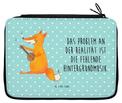 Produktbild von Mr. & Mrs. Panda Etui Fuchs Gitarre - Türkis Pastell - Geschenk, reiseetui, Mäppchen, Federmäppchen, Optimistisch, Bleistiftetui, Singen, Musik, Federmappe, Sängerin