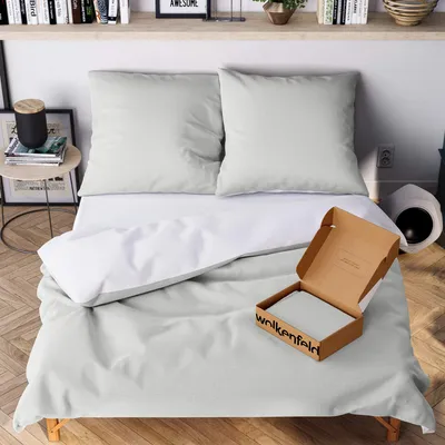 Produktbild von Wolkenfeld Bettwäsche 200x200 Grau Weiß - Kuschelig weich & Bügelfrei - 3teilig - 1x Bettbezug + 2X Kissenbezug 80x80