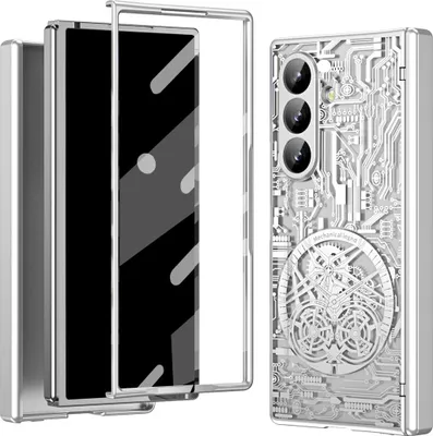Immagine prodotto di Custodia per Samsung Galaxy Z Fold 7 custodia galvanizzata con protezione della cerniera e copertura trasparente con pellicola per lo schermo Argento