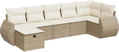 Produktbild von 7-tlg. Garten-Sofagarnitur mit Kissen Beige Poly Rattan