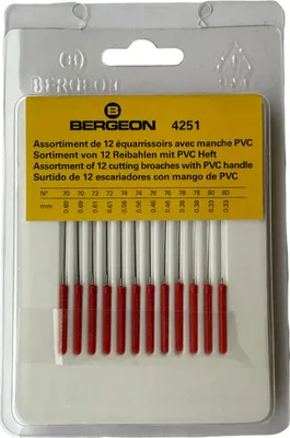 Image de Ensemble de 12 Broches de Coupe Bergeon 4251 avec Poignées - 0 33mm - 0 69mm