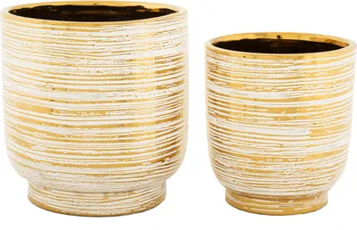 Image de Mauro Ferretti Melodie 2-piece flower pot set Ø 23x24 cm and Ø 17,5x19 cm white gold
