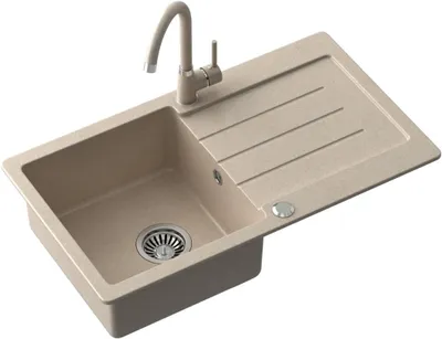 Produktbild von QUADRON Granitspüle JOHNNY 111 GraniteQ Küchenspüle Einbeckenspüle 77x44x18,5 cm, Spülbecken Set mit Küchenarmatur KATE & Siphon, Beige