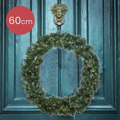 Image de Couronne de Noël verte avec 50 lumières LED - Ø 60CM