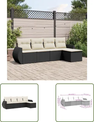 Produktbild von The Living Store 5-tlg. Garten-Sofagarnitur mit Kissen Schwarz Poly Rattan