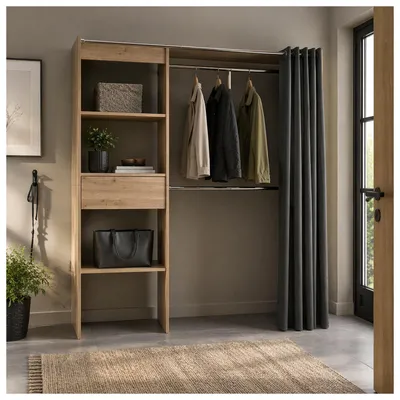 Produktbild von Offene Garderobe mit Vorhang Artisaneiche