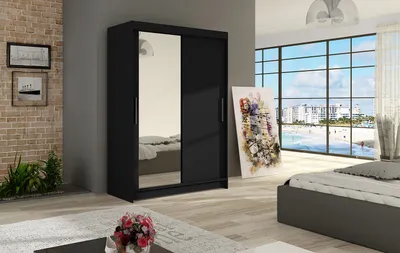 Obrázek produktu pro Šatní skříň se zrcadlem Angelo - šířka 120 cm, černá