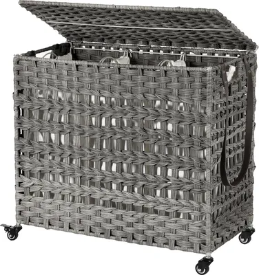 Produktbild von SONGMICS Wäschekorb, mit 3 Fächern, Griffen, herausnehmbare Taschen, grau