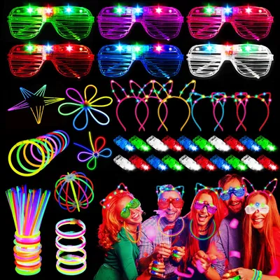 Glow-Sticks-Party-Set, 82 Teile, LED-Brillen, Leuchtstäbe, Fingerlichter