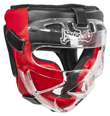 Productafbeelding van Dragon 11750-L Lederen hoofdbescherming met afneembaar vizier. Professionele boksh helm voor sparren, MMA, Muay Thai en kickboksen. Volledige gezichtsbescherming, gemaakt van echt leer (XL)