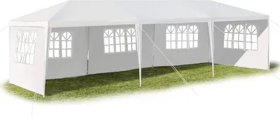 Produktbild von GOPLUS 3 x 9 m Partyzelt, Pavillon Zelt mit 5 Seitenwände, Festzelt mit Metall - Konstruktion aus PE- Plane,  für Feste Party Hochzeit, Weiß