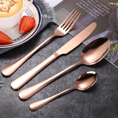 Produktbild von 4 teiliges Besteckset in exklusiven schönen Farben buntes Besteck Roségold