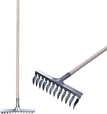 Produktbild von Rasen Rechen Strend Pro R108A.WH, 12 Zähne, Belüftung, Vertikutierung, Holzstiel