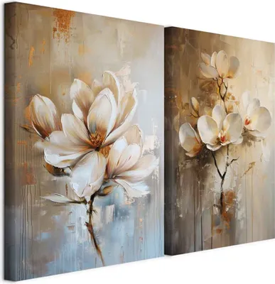 Produktbild von murando - Akustikbild XL Set Blumen Kunstdruck auf Leinwandbild 80x60cm 2 Teilig je 40x60cm Collage 2er Kunst Wandpaneele Schalldämmung Leinwand Bilder Dekoration - Wohnraumgestaltung b-H-10194-b-a