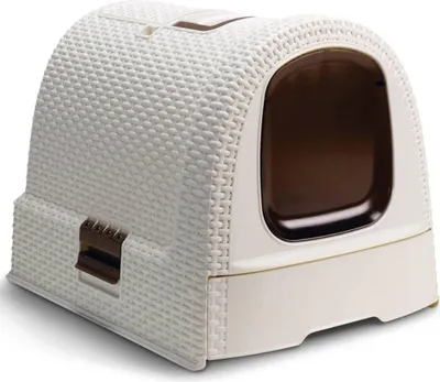 Obrázek produktu pro Kočičí záchod Curver, 51 x 38,5 x 39,5 cm, plastový ratan, bílý