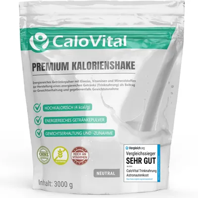 Produktbild von Trinknahrung hochkalorisch für Gewichtszunahme | Kohlenhydrate als Kalorien Shake von CaloVital | Hochdosiert & viele Vitamine Geschmacksneutral 3Kg