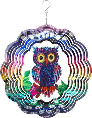 Zdjęcie produktu dla Kinetic Art dzwonek wietrzny wiszący metalowy 3D Flashy Owl niezwykłe dzwonki wietrzne stal nierdzewna