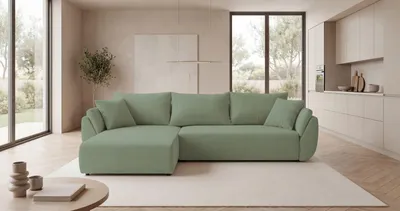 Produktbild von CORNERO Ecksofa mit Schlaffunktion SYDNEY Sofa L-Form Couch mit Bettkasten Eckcouch mit Stauraum Hellgrün Ottomane links