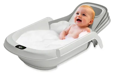 Produktbild von 4-in-1 Babybadewanne für Neugeborene, verstellbarer All-in-1-Badesitz, rutschfeste Badehilfe – 0–24 Monate (Grau)