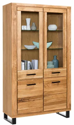 Produktbild von Vitrine Schrank Glastür Wildeiche teilmassiv Natur geölt Tiara 110 cm