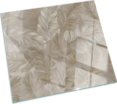 Produktbild von Blatt mit subtilen Mustern – Glasbodenplatte für – Kaminofen – Kaminplatte Glas – Schutzglas – Funkenschutzplatte –Glasbodenplatte Feuerfeste – Hitzeschutzplatte – Bodenschutz aus Glas – 60x60 cm