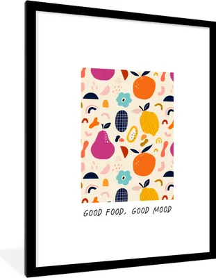Produktbild von MuchoWow® Gerahmtes Poster Zitate - Gutes Essen, gute Laune - Essen - Sprichwörter 60x80 cm - Poster mit Schwarzem Bilderrahmen Wandposter Rahmen Foto Bilder - Wohnzimmer - Dekorationen - Prämie