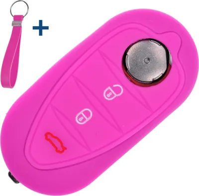 Produktbild von Auto Schlüssel Silikon Schutz Hülle + Schlüsselband Pink kompatibel mit ALFA Romeo Mito Giulietta 940 4C ab 2008 3 Tasten Klappschlüssel