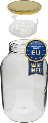 Produktbild von Gärglas-Set 4L Einmachglas mit Metalldeckel & Beschwerer – Fermentierglas für Kombucha, Kimchi, Kefir & Konservierung, Weithalsglas, Hergestellt in de
