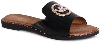 Produktbild von topschuhe24 3164 Damen Lack Pantoletten Glitzer Sandalen, Farbe:Schwarz, Größe:39 EU