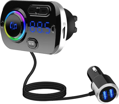 Produktbild von Bluetooth FM Transmitter für Auto USB Radio Adapter KFZ MP3 Freisprecheinrichtung mit QC 3.0 Dual Ladegerät RGB Leuchte Drahtloser Kfz-Empfänger