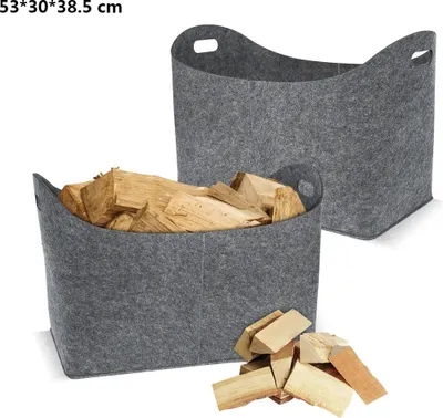 Zdjęcie produktu dla 2 sztuki Filcowa torba na drewno opałowe Kosz na drewno opałowe Torba filcowa na drewno opałowe Gazety, jasnoszary, 53*30*38,5 cm
