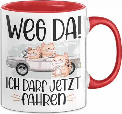 Produktbild von Führerschein Bestanden Geschenk Tasse Bestandener Führerschein Weg Da Fahrschule Kaffee-Becher (Rot)