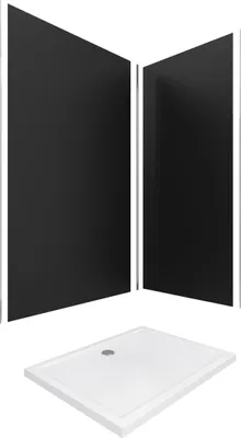 Image de Pack Panneaux Muraux Aluminium Noir 120+90 - Profilés Chromes + Receveur Acrylique 120x90