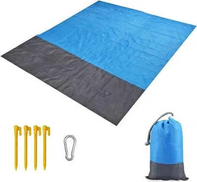 Produktbild von Famanu Stranddecke sandfrei - wasserfest - 210 x 200 cm - leicht und tragbar - blau/grau