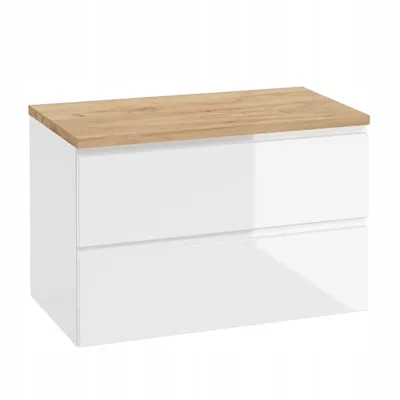 Produktbild von Stamar | Badezimmerset, mit Eichenplatte, 80 cm, Hochglanz, weiß