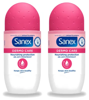 Produktbild von 2 x Sanex Dermo Care 48H Roll-On Antiperspirant - 50 ml - Vorteilspackung - 2 Stücke