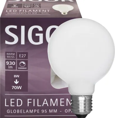 Obrázek produktu pro SIGOR 8,5W Globe 95mm žárovka opál E27 1055lm 2700K stmívatelná LED žárovka G95