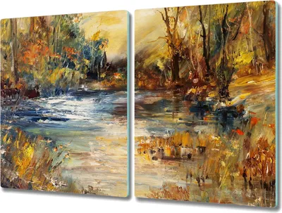 Produktbild von Coloray Kochplattenabdeckung Herdabdeckplatte 2x40x52 cm Hackbrett Schneidebrett Küchenbrett - lake forest