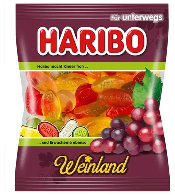 Produktbild von Haribo Weinland, Winegum, 100 g, Fruits, Zitrone, Orange, Ananas, Himbeere, Erdbeere, Mehrfarbig, 1459 kJ, 343 kcal