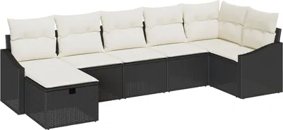 Produktbild von Möbel 7-teiliges Garten-Sofa-Set mit Kissen Schwarz Poly Rattan - Gartensofas 3359296