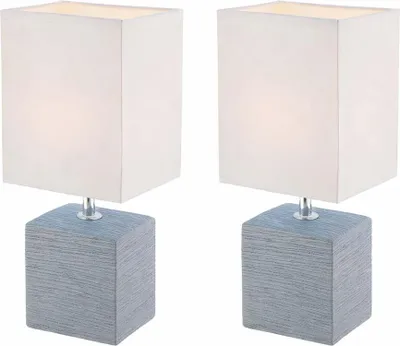 Produktbild von 2er Set Tischleuchte, Keramik grau, Textil weiß, H 29 cm